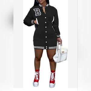 Women's casual long sleeve button down short dress black size XL.